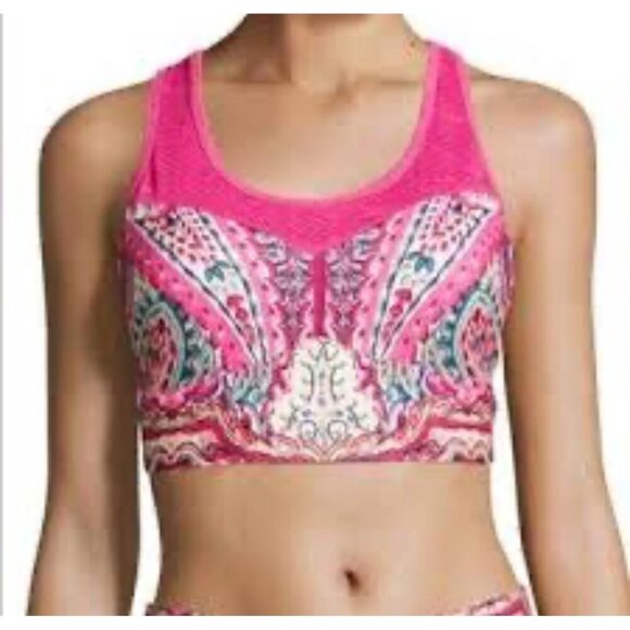 SET Of Nanette Lepore Neon Pink Paisley Cropped Leggings & Bra Sz XL - Picture 3 of 16